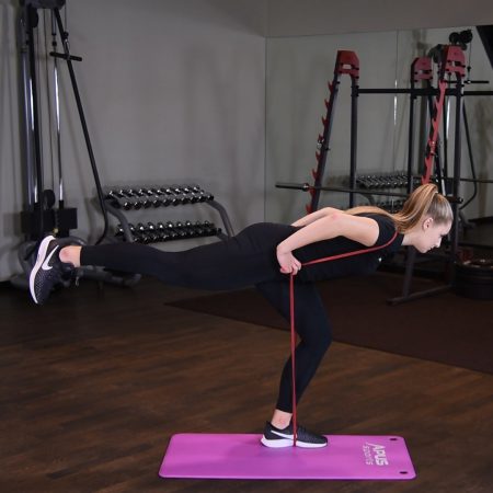 Martwy ciąg jednonóż z gumą power band na barkach