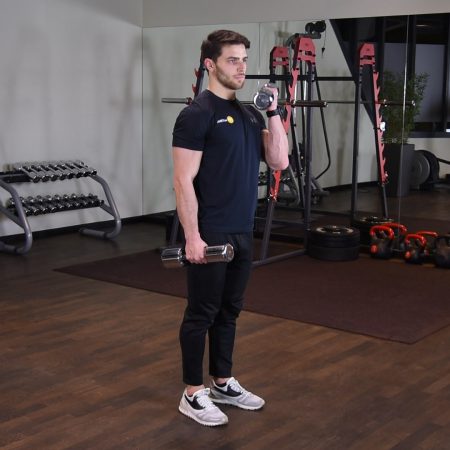 Naprzemienne uginanie ramion z rotacją z hantlami