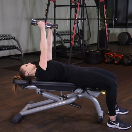 Wyciskanie hantelek wąsko leżąc na ławce prostej