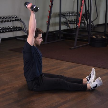 Wyciskanie hantli nad głowę jednorącz w siadzie prostym