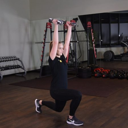 Wykroki z wyciskaniem hantelek - just be fit