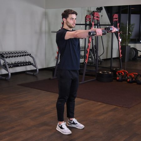 Wznosy hantli przodem w staniu - just be fit