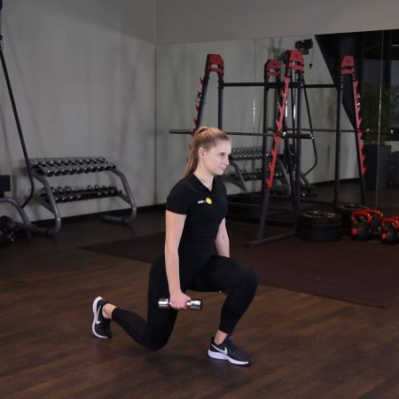 Ćwiczenie Zakrok z hantlami - just be fit