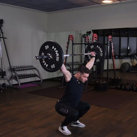 Ćwiczenie Przysiad ze sztangą nad głową - just be fit