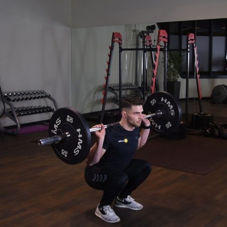 Przysiad ze sztangą z tyłu - high bar