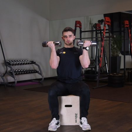 Arnoldki - Wyciskanie hantli nad głowę z rotacją siedząc - just be fit